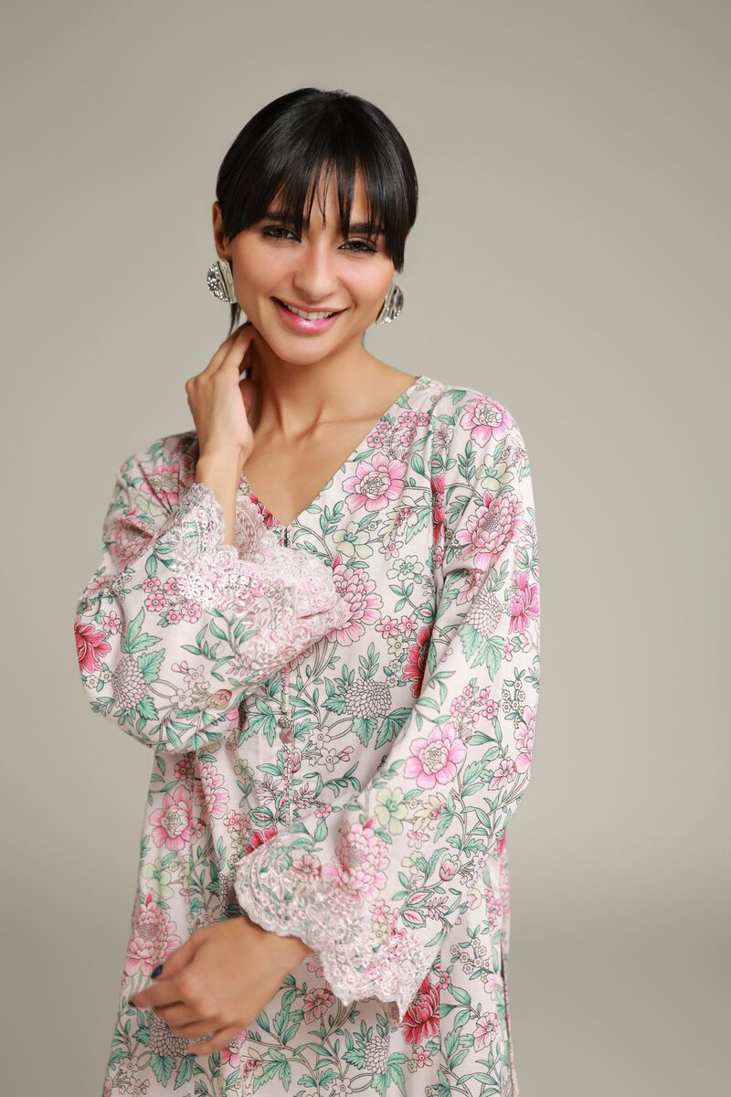 Embroidered | Cotton Dobby | Floral Longline Kurta | USD 30.00