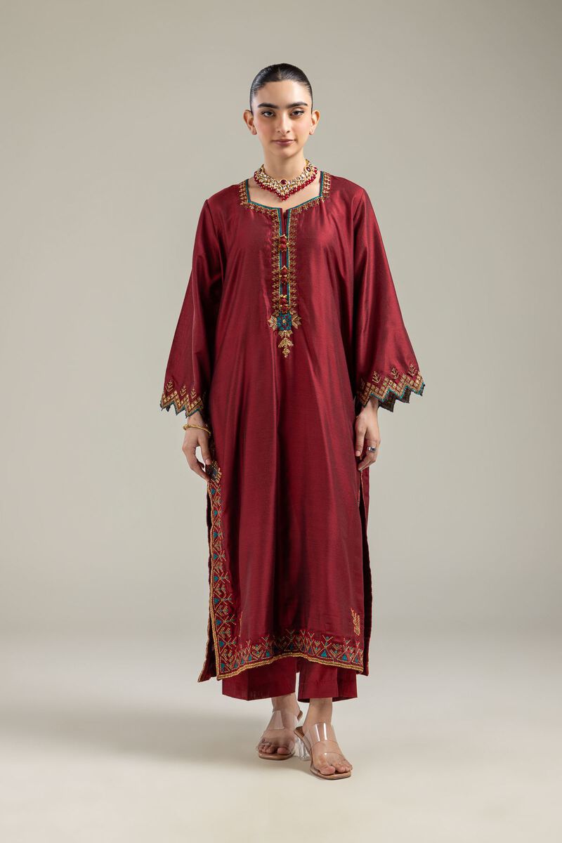 Raw Silk | Silk Maroon Kurta | USD 60.00