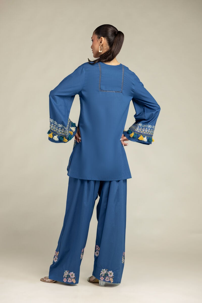 Embroidered | Cambric | Floral Blue Kurta | USD 55.00