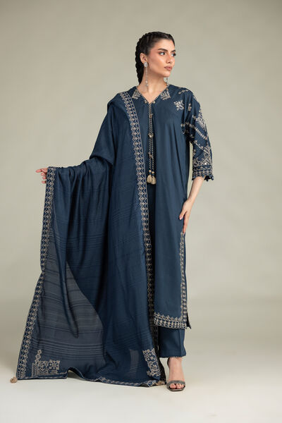 Embroidered | Raw Silk | Solid Navy Pants | USD 35.00