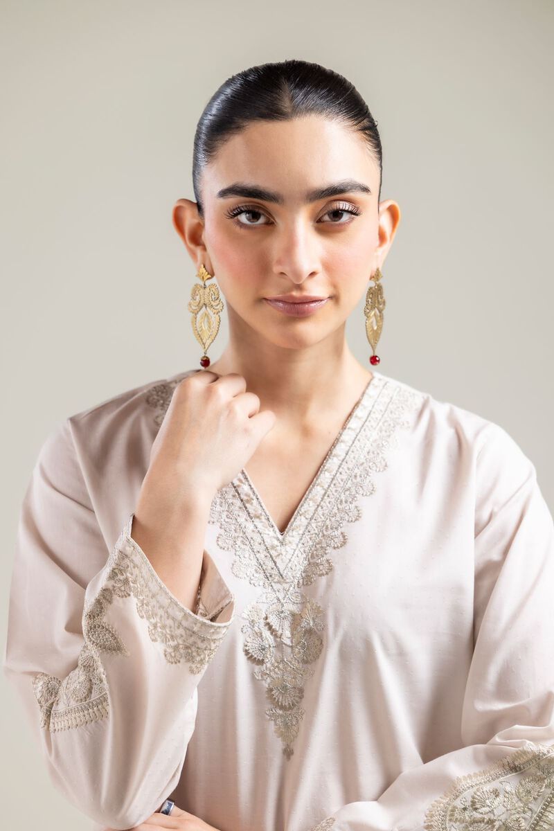 Embroidered |Cotton Dobby | Off-white V-Neck Kurta | USD 35.00