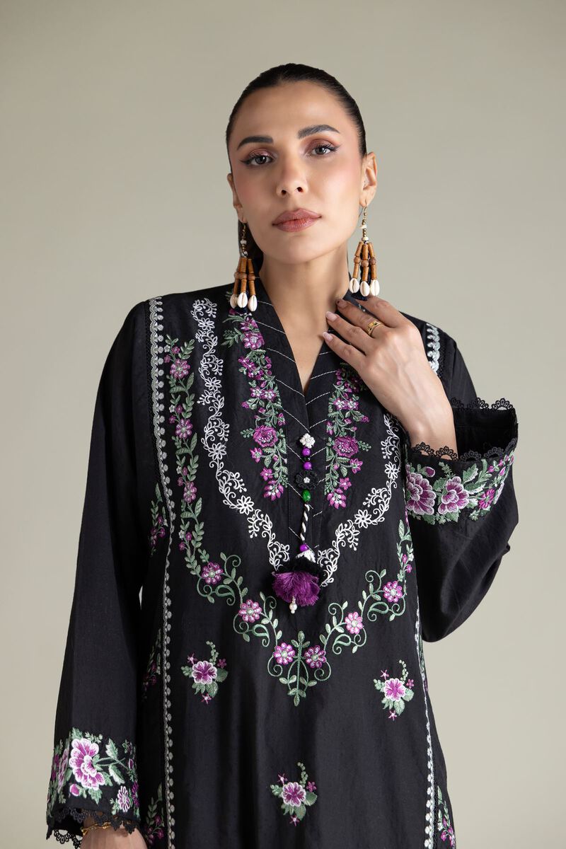 Embroidered | Cotton Dobby | Black Tailored 2-Piece | USD 70.00