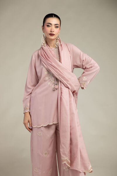 Embroidered | Polyester Silk | Light Pink Dupatta | USD 35.00