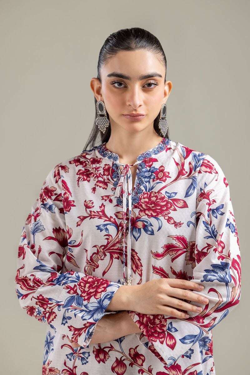 Embroidered | Cotton Dobby | White Floral Kurta | USD 35.00