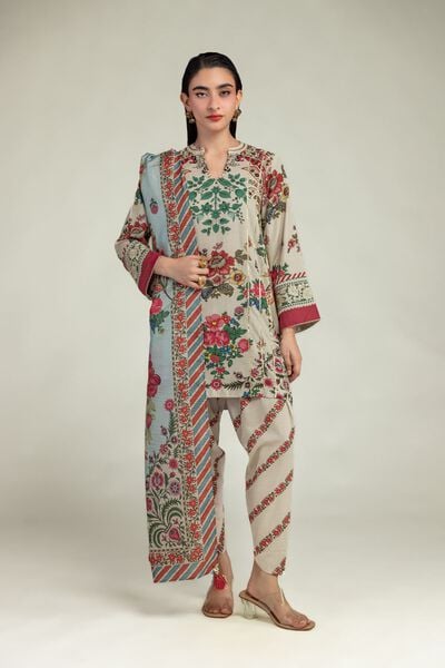 Embroidered | Raw Silk | Beige Floral Shalwar | USD 30.00