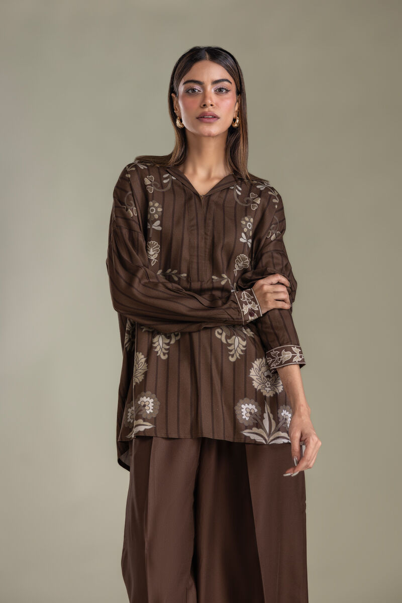 Printed | Viscose Crepe | Brown Floral Shirt | USD 40.00