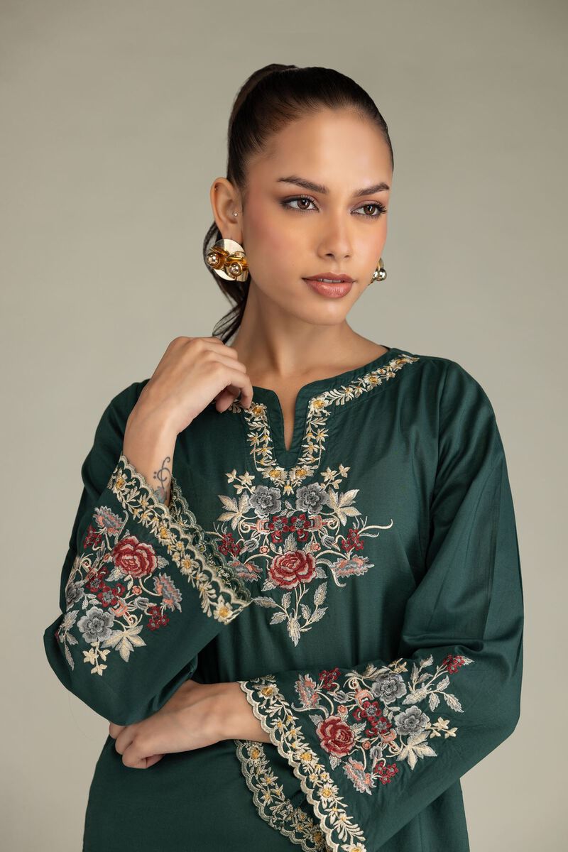 Embroidered | Cambric | Green Cambric Kurta | USD 40.00