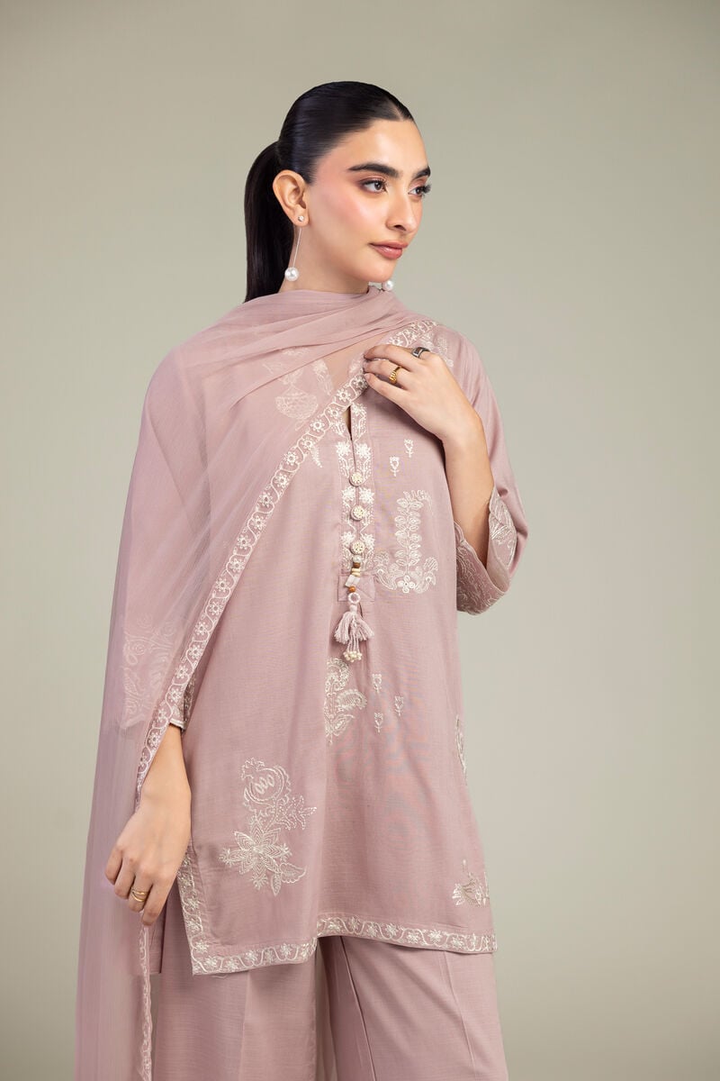 Embroidered | Chiffon | Pink Floral Dupatta | USD 40.00