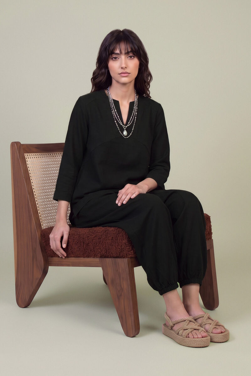 Dyed | Textured Georgette | Solid Black Tunic | USD 40.00