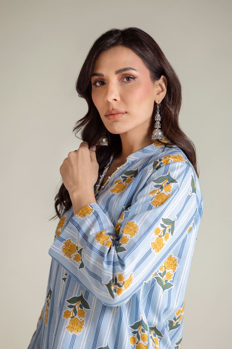 Embroidered | Cambric | Blue V-Neck Kurta | USD 30.00