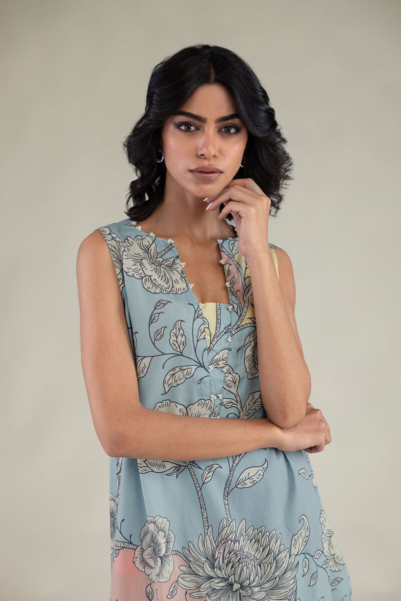 Embroidered | Cambric | Floral Sleeveless Kurta | USD 35.00