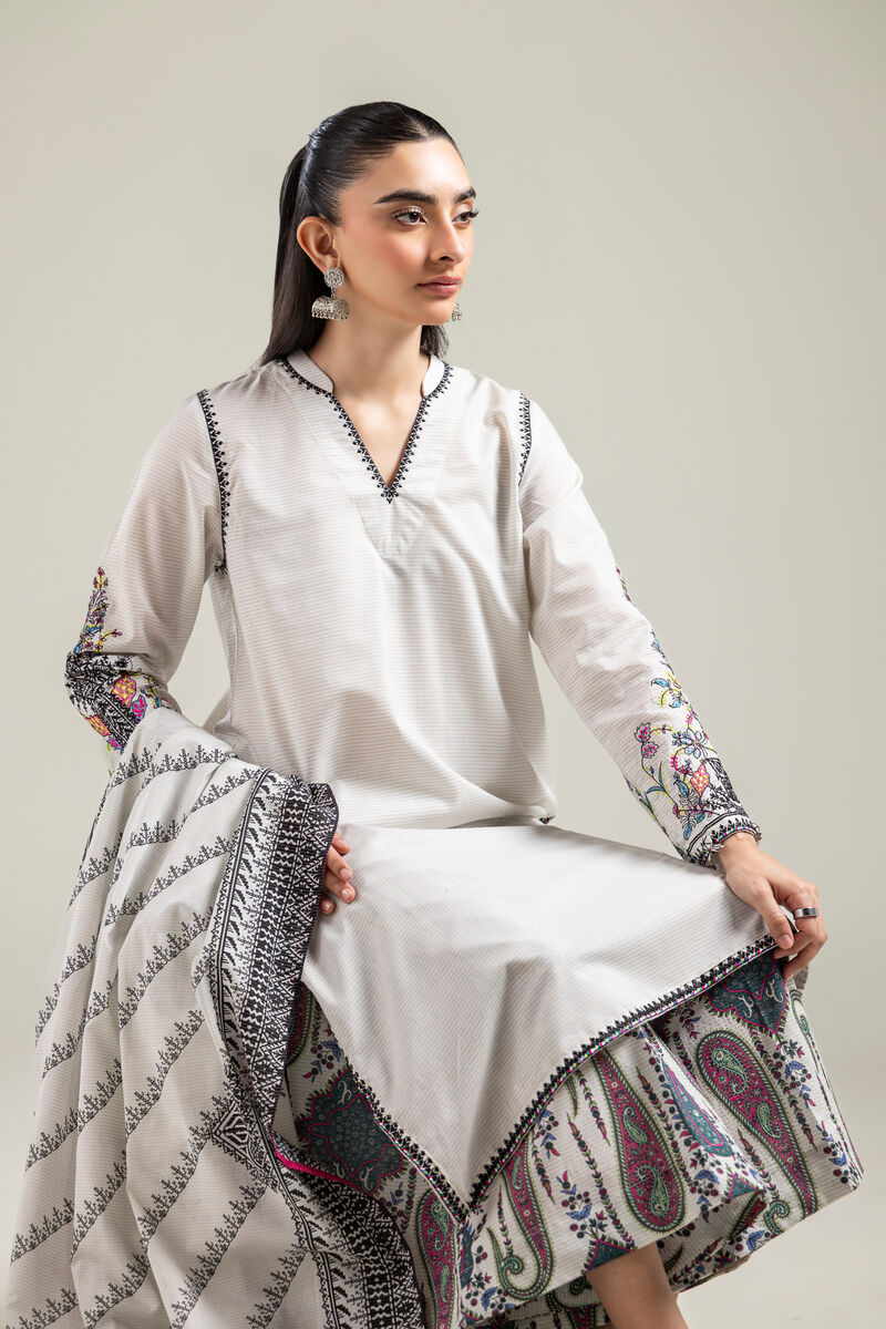 Embroidered | Mesuri | Geometric Off-White Dupatta | USD 25.00