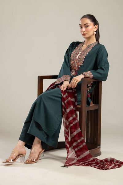Embroidered | Raw Silk | Green Longline Kurta | USD 55.00
