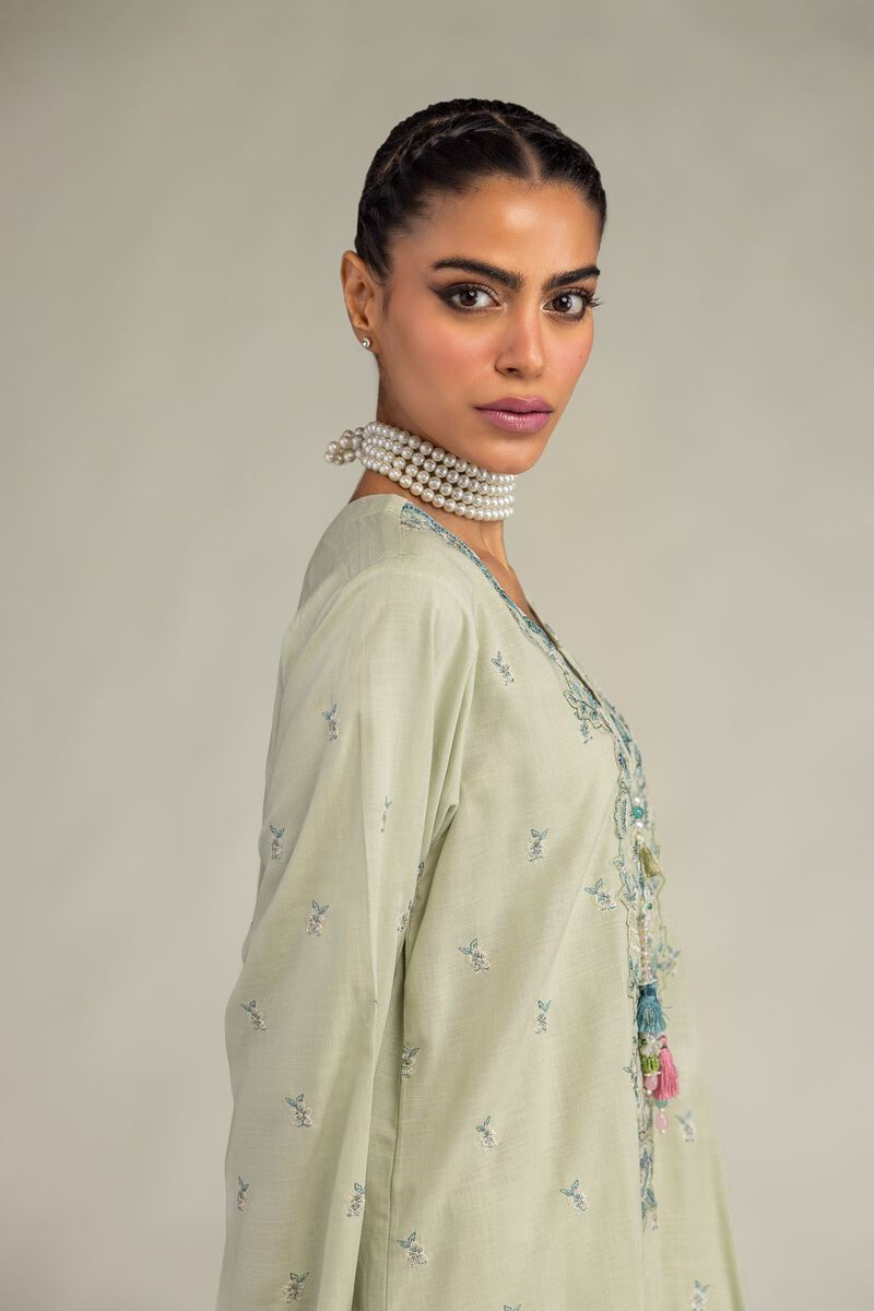 Embroidered | Raw Silk | Floral Mint Kurta | USD 60.00