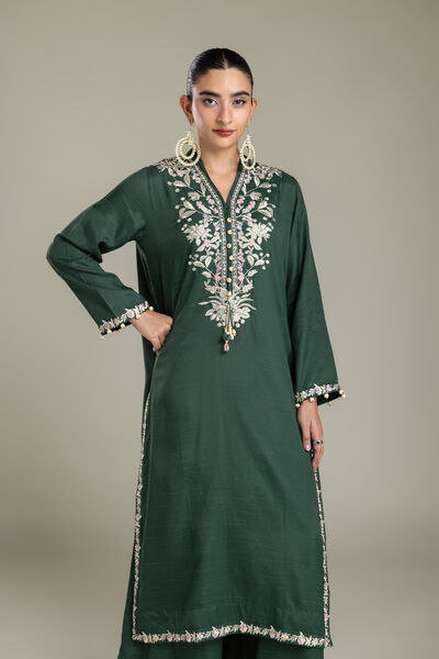 Embroidered | Raw Silk | Longline Silk Kurta | USD 65.00