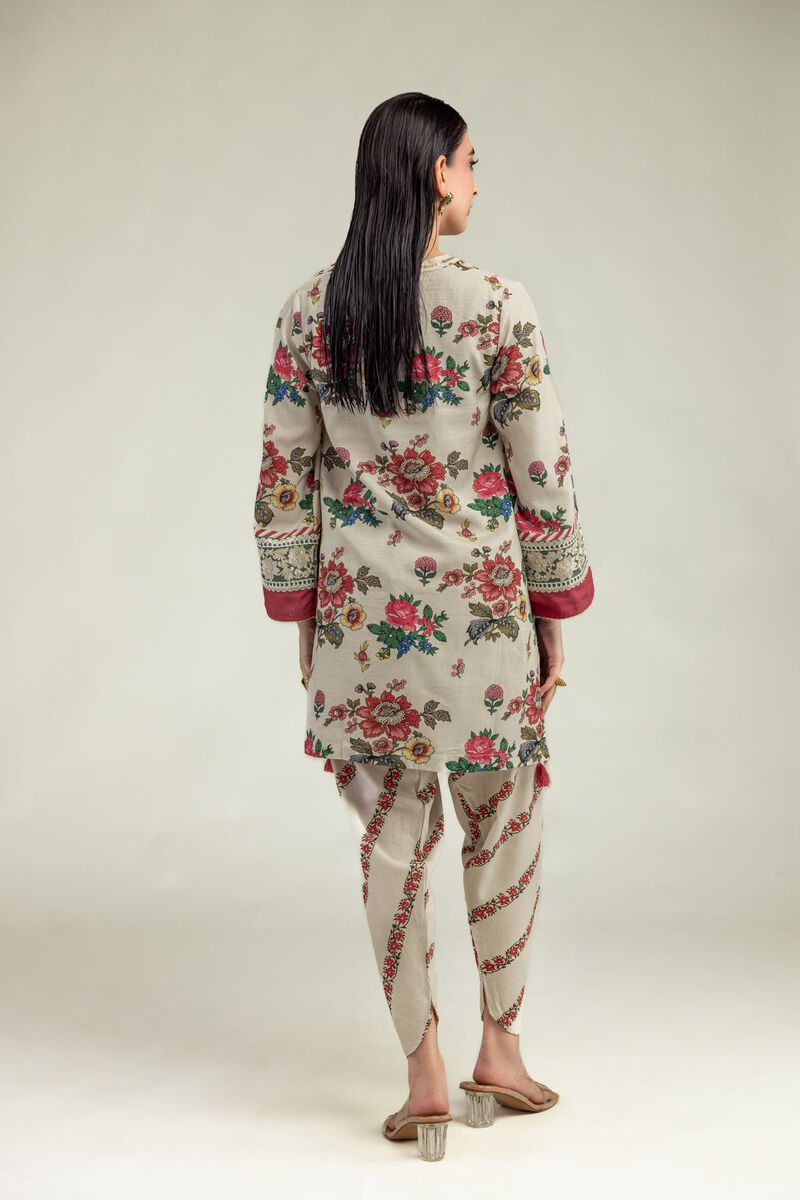 Embroidered | Raw Silk | Floral Beige Kurta  | USD 20.00