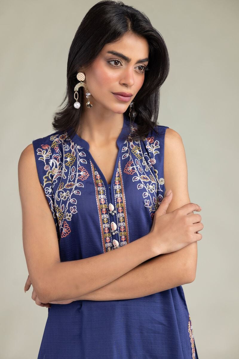Embroidered | Cotton Dobby | Floral Sleeveless Kurta | USD 45.00