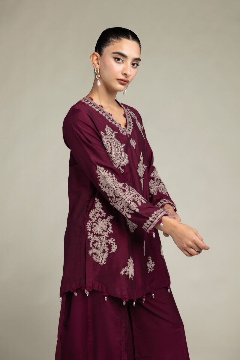 Raw Silk | Paisley V-Neck Kurta | USD 65.00