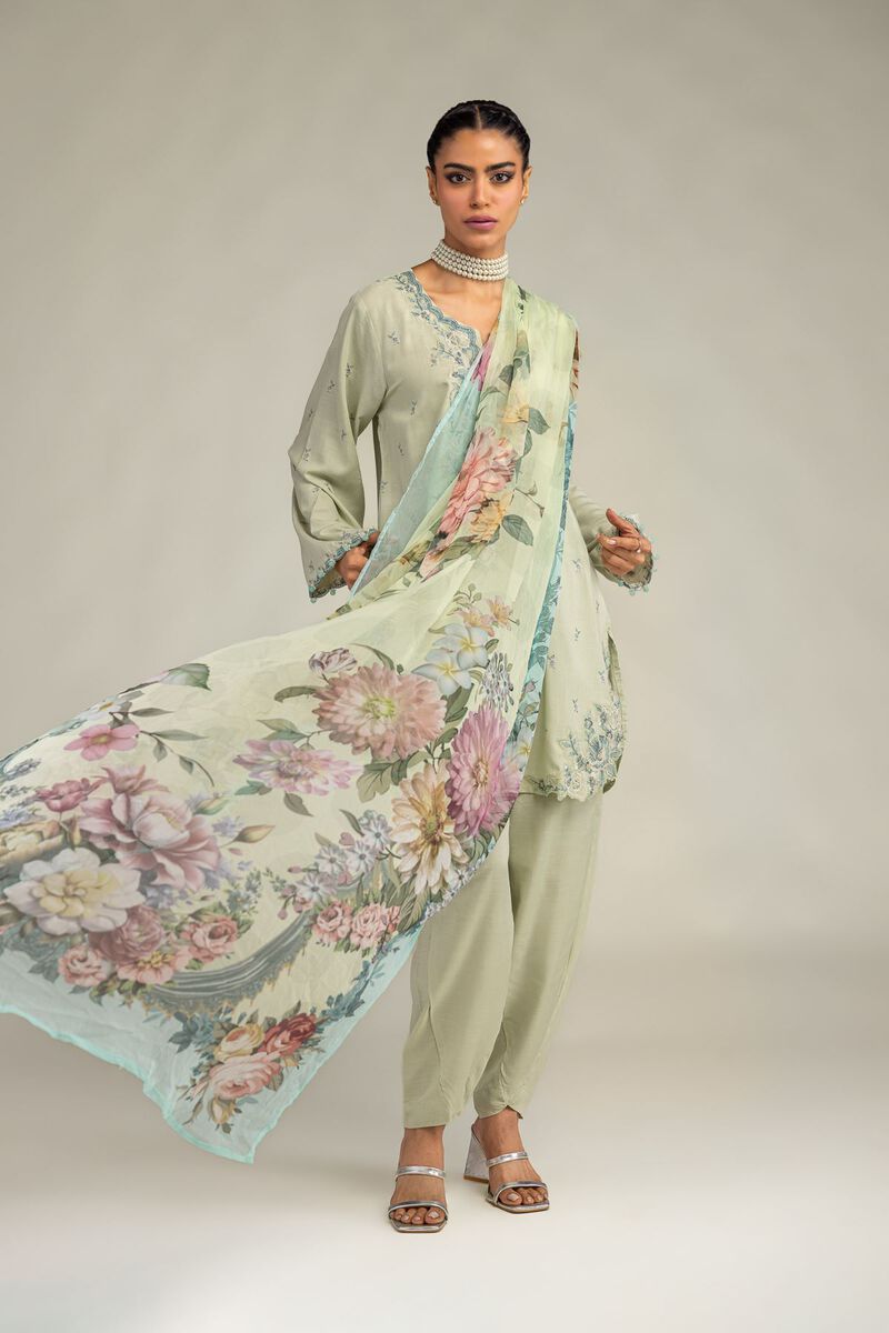 Embroidered | Mesuri | Floral Mint Dupatta | USD 30.00