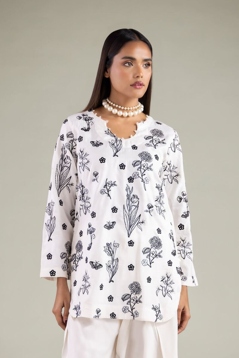 Embroidered | Raw Silk | Floral Scalloped Kurta | USD 60.00