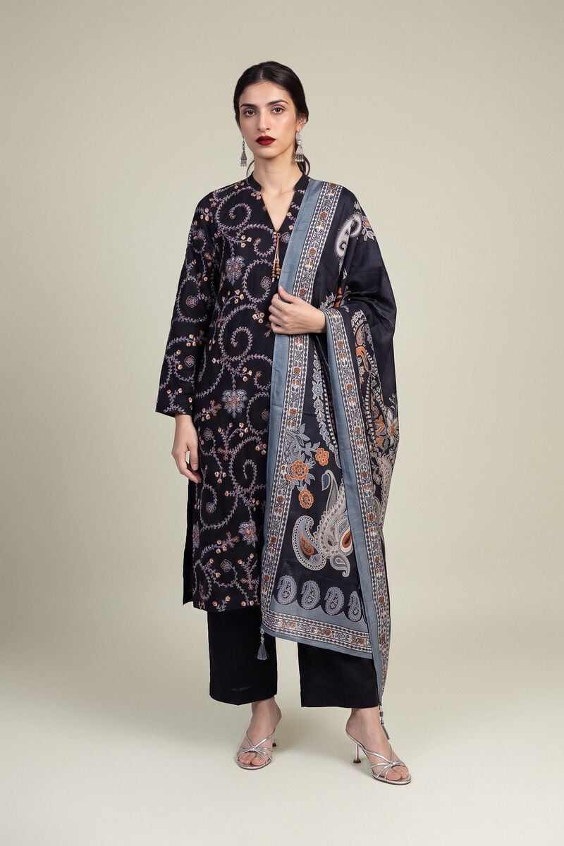 Embroidered | Polyester Silk | Black Silk Dupatta | USD 35.00