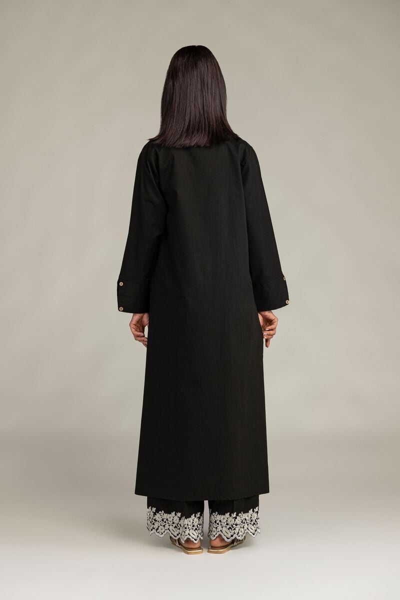 Embroidered | Textured Cotton | Long Black Kurta | USD 35.00