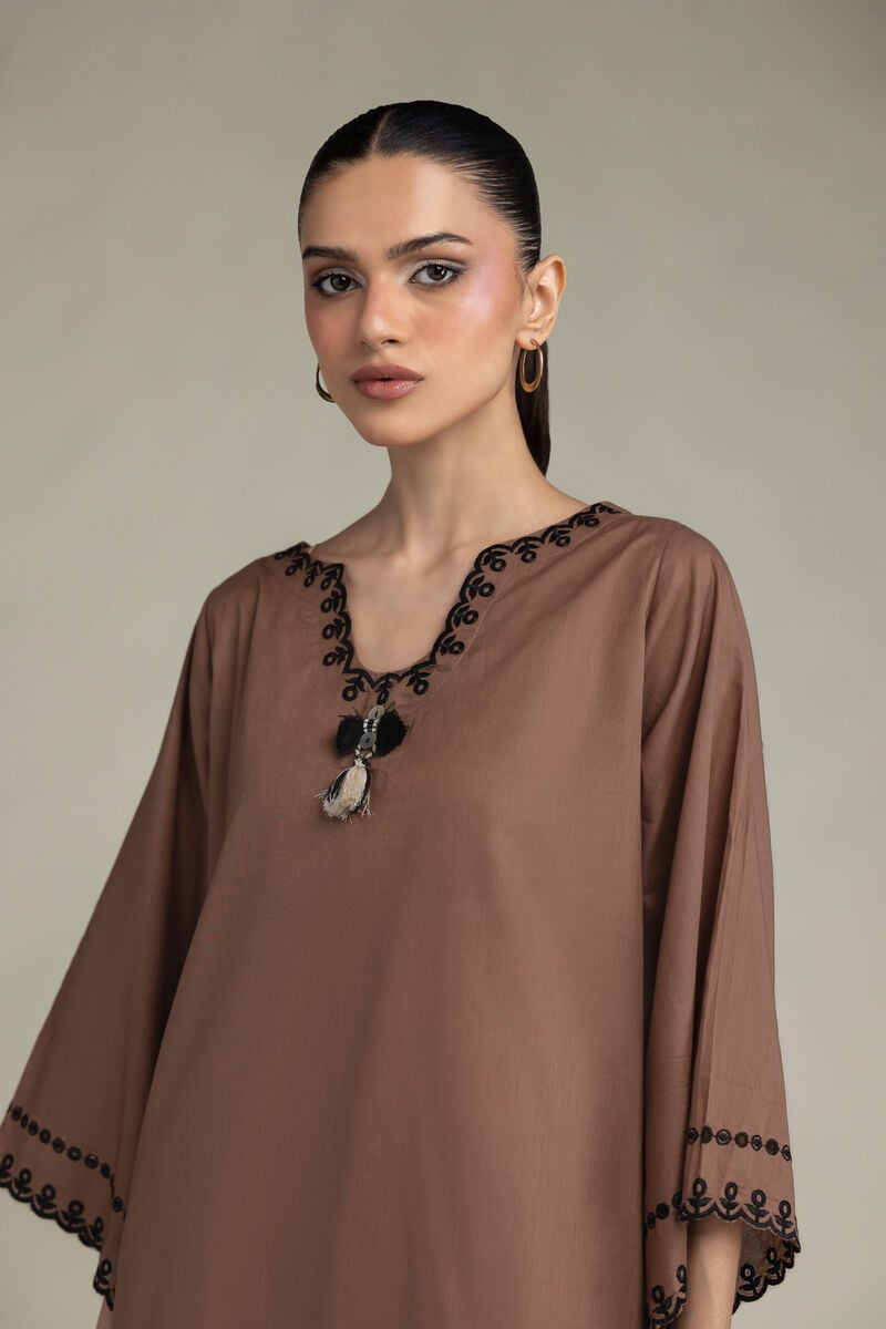 Embroidered | Cambric | Short Brown Kurta | USD 45.00