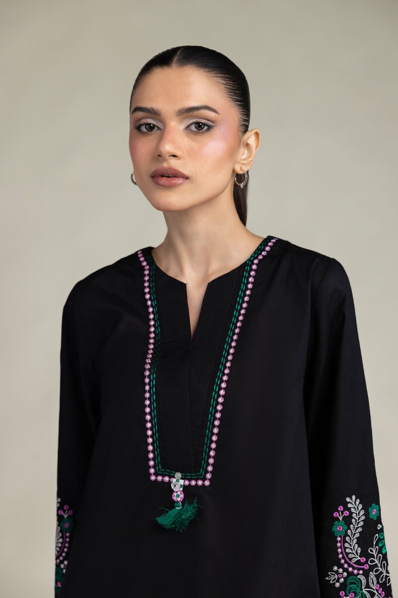 Embroidered | Cambric | Black Cambric Kurta | USD 45.00