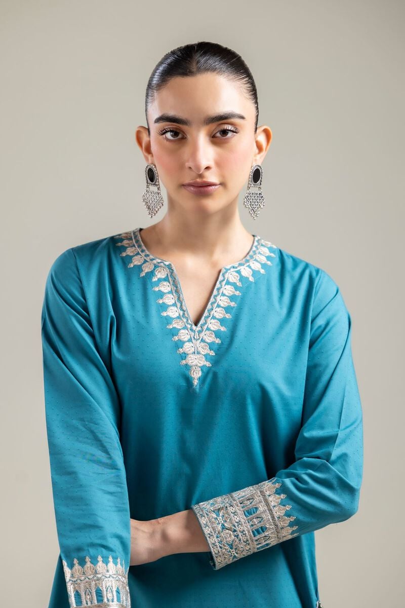 Embroidered |Cotton Dobby | Teal Cotton Kurta | USD 40.00
