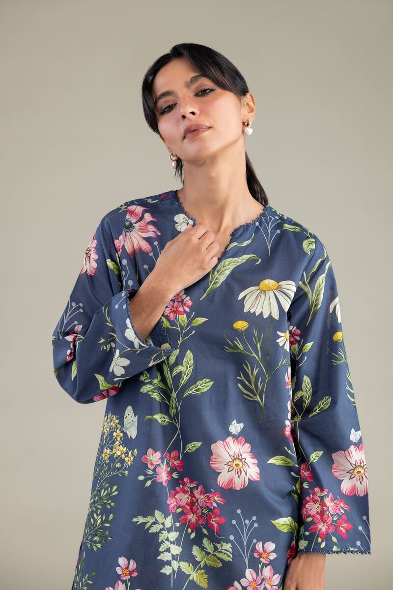 Printed | Cambric | Short Navy Kurta | USD 35.00