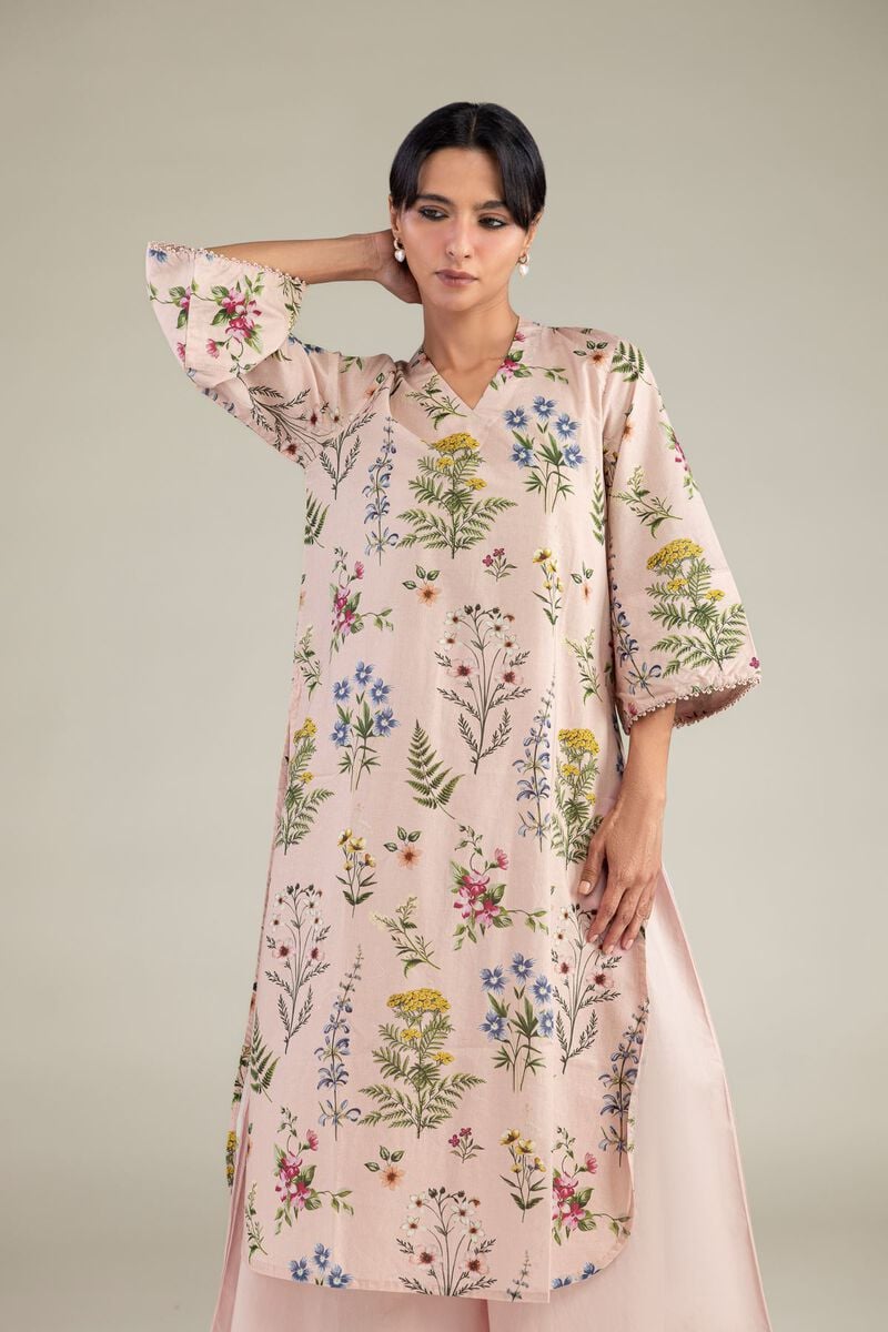 Printed | Cambric | Pink Longline Kurta | USD 35.00