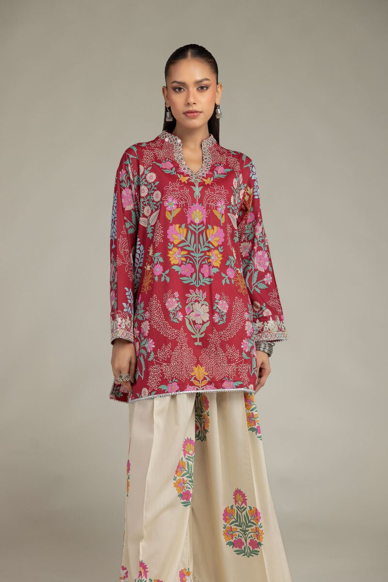 Embroidered | Cotton Viscose | Floral Red Kurta | USD 45.00
