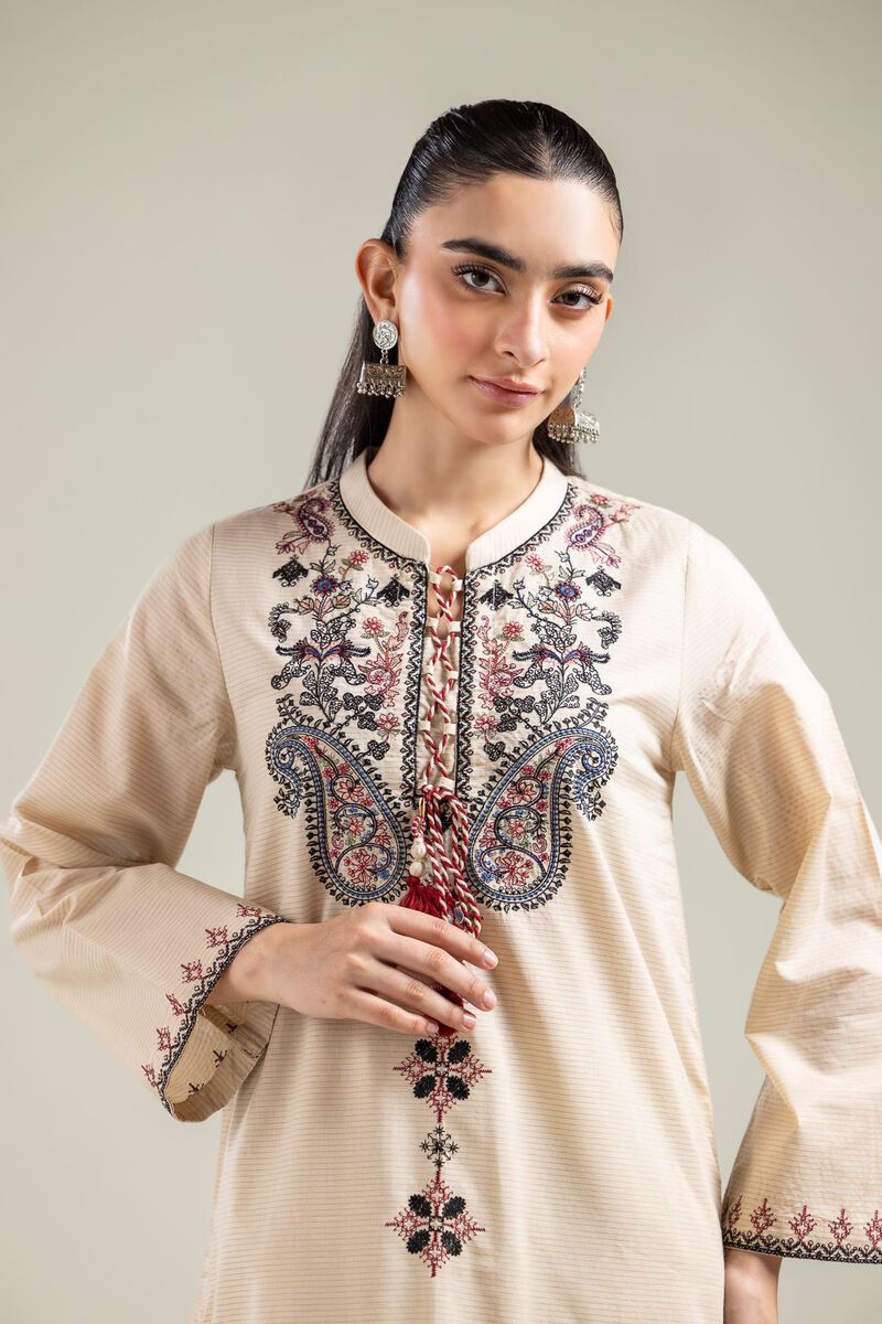 Embroidered | Mesuri | Floral Beige Kurta | USD 35.00