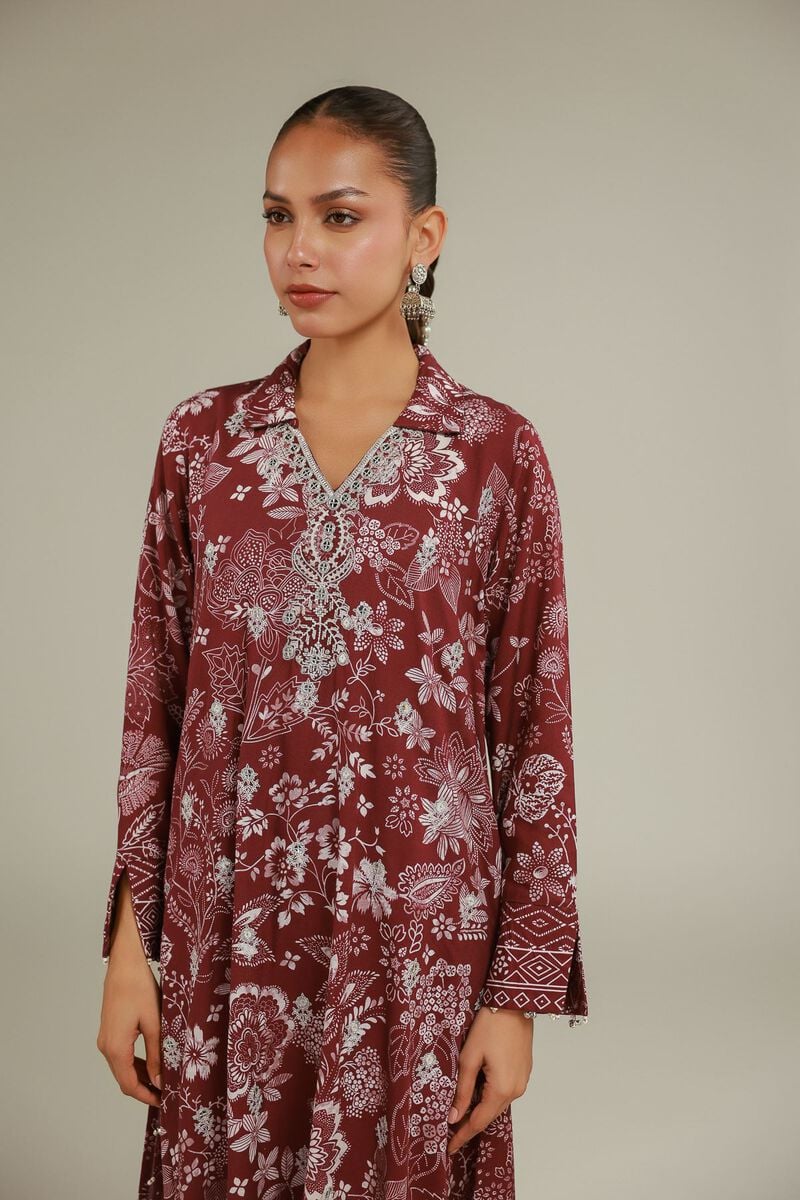 Embroidered | Raw Silk | Floral Longline Kurta | USD 55.00