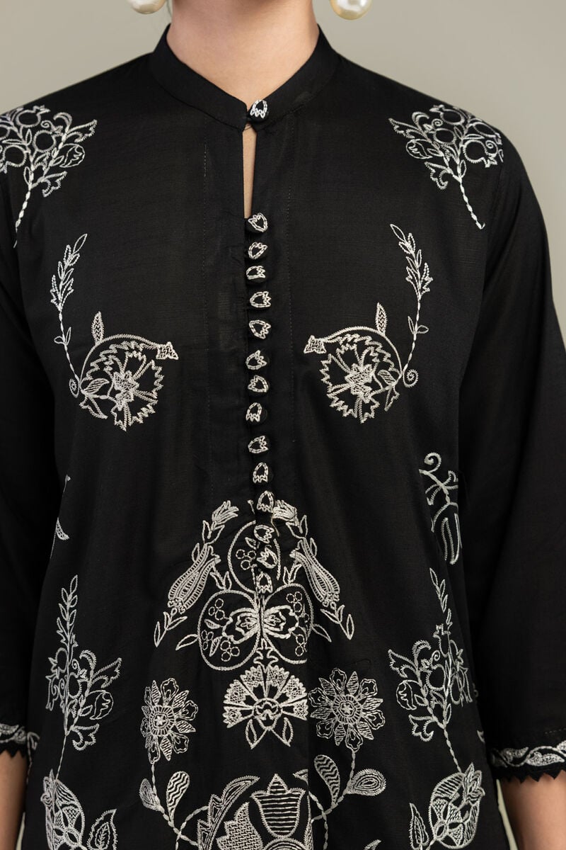 Embroidered | Raw Silk | Black Floral Kurta | USD 55.00