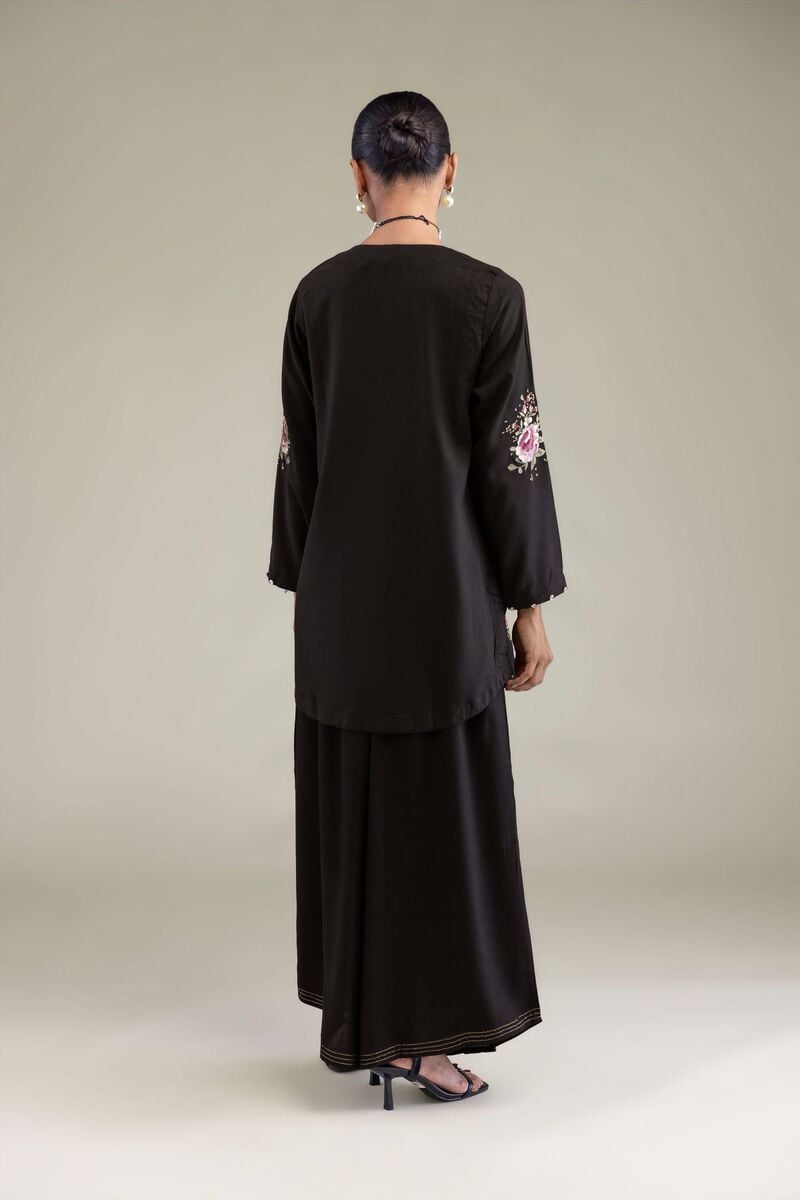 Embroidered | Raw Silk | Black Floral Kurta | USD 55.00