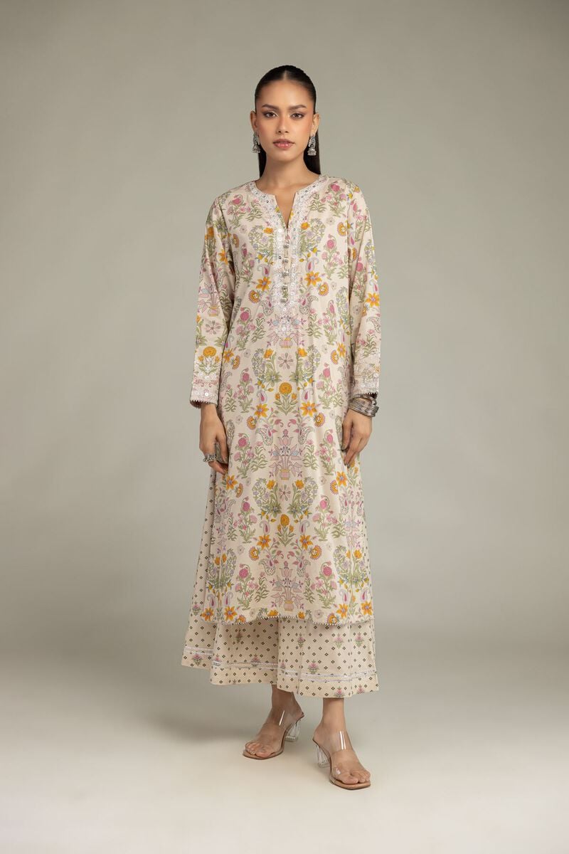 Embroidered | Cotton Viscose | Beige Cotton Pants | USD 30.00