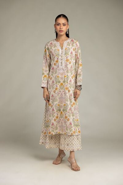 Embroidered | Cotton Viscose | Beige Cotton Pants | USD 30.00
