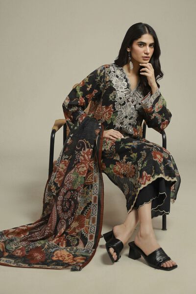 Embroidered | Mesuri | Black Tailored Set | USD 70.00