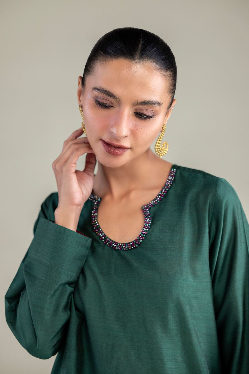 Dyed | Textured Raw Silk | Solid Green Kurta | USD 40.00