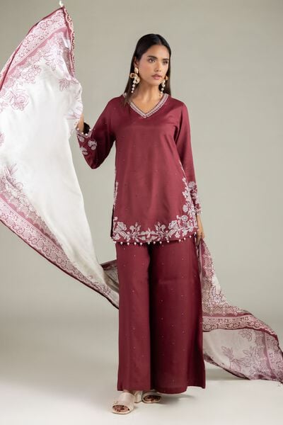 Embroidered | Raw Silk | Floral Pearl Kurta | USD 65.00