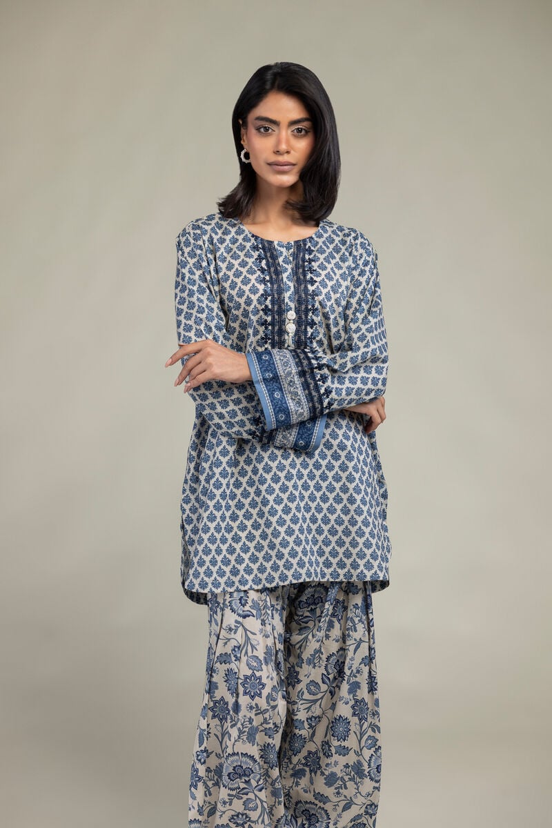 Embroidered | Cambric | Blue Cambric Kurta | USD 40.00