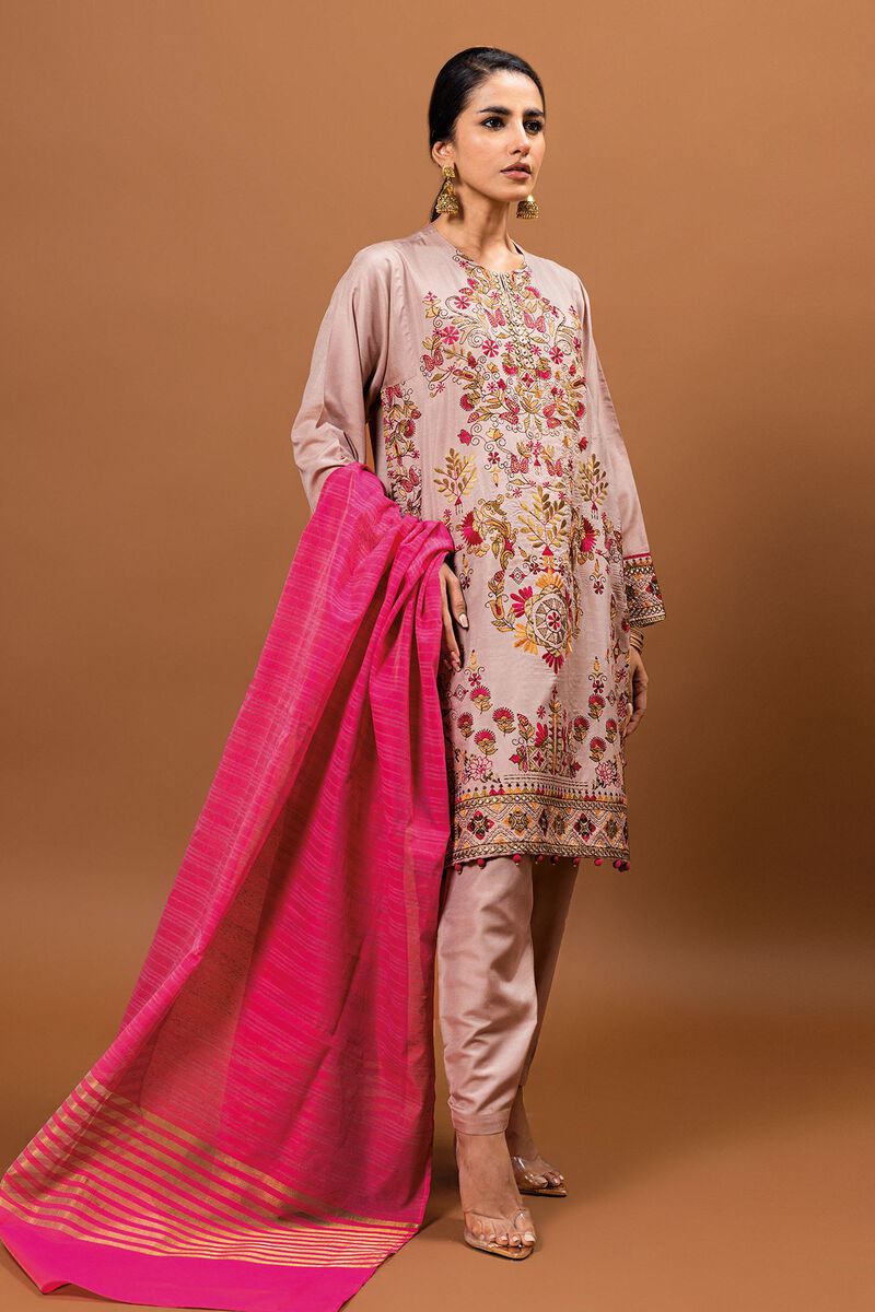 Embroidered | Dull Raw Silk | Fabrics 3 Piece | null
