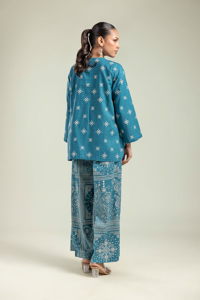 Printed | Cambric | Teal Cambric Kurta | USD 30.00