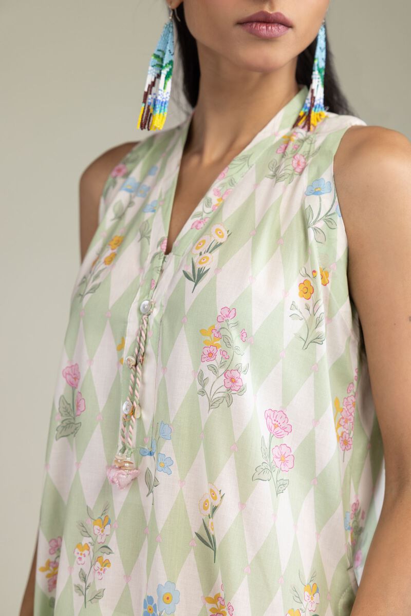 Printed | Cambric | Sleeveless Floral Kurta | USD 24.50