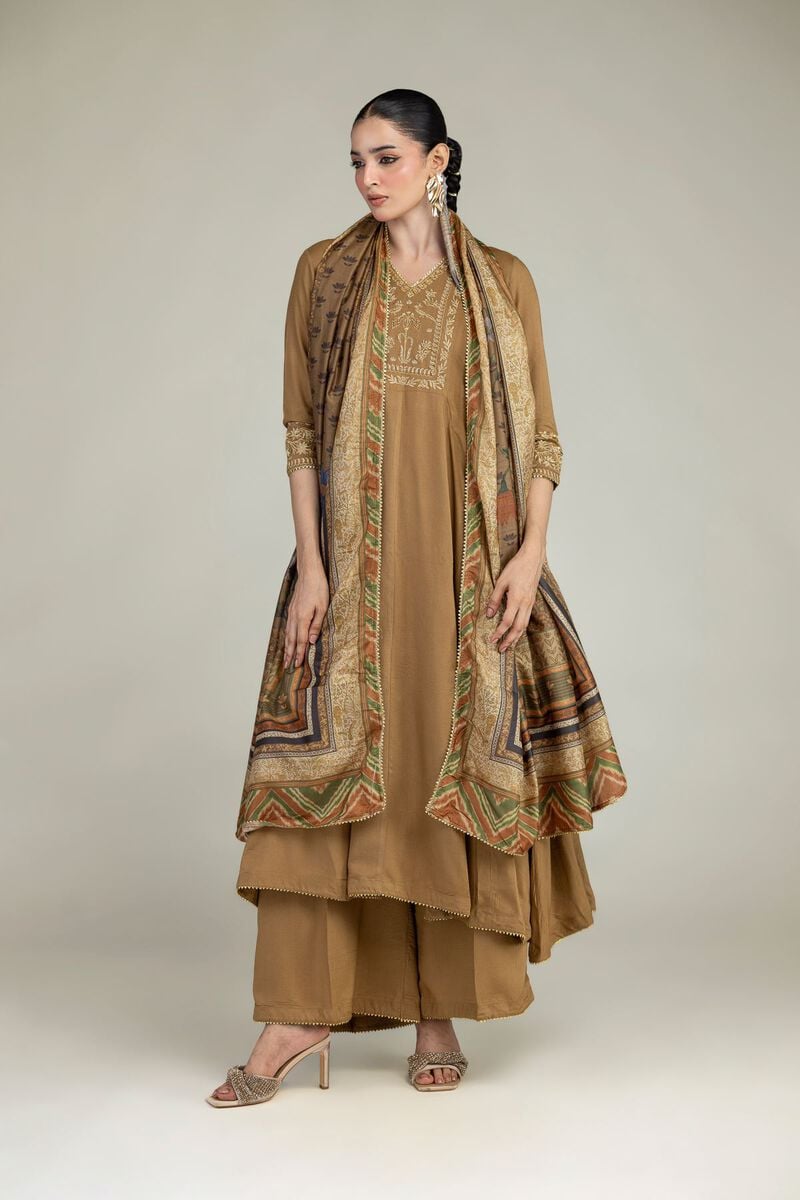 Printed | Polyester Silk | Floral Brown Dupatta | USD 30.00