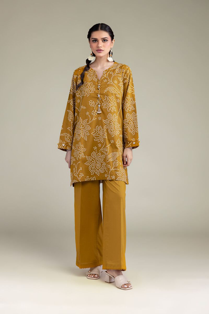 Printed | Cambric | Floral Mustard Kurta | USD 40.00
