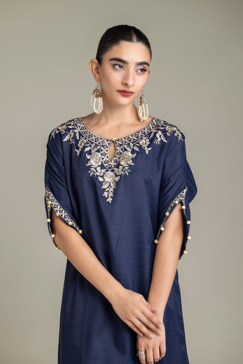 Embroidered | Raw Silk | Navy Embroidered Kurta | USD 70.00