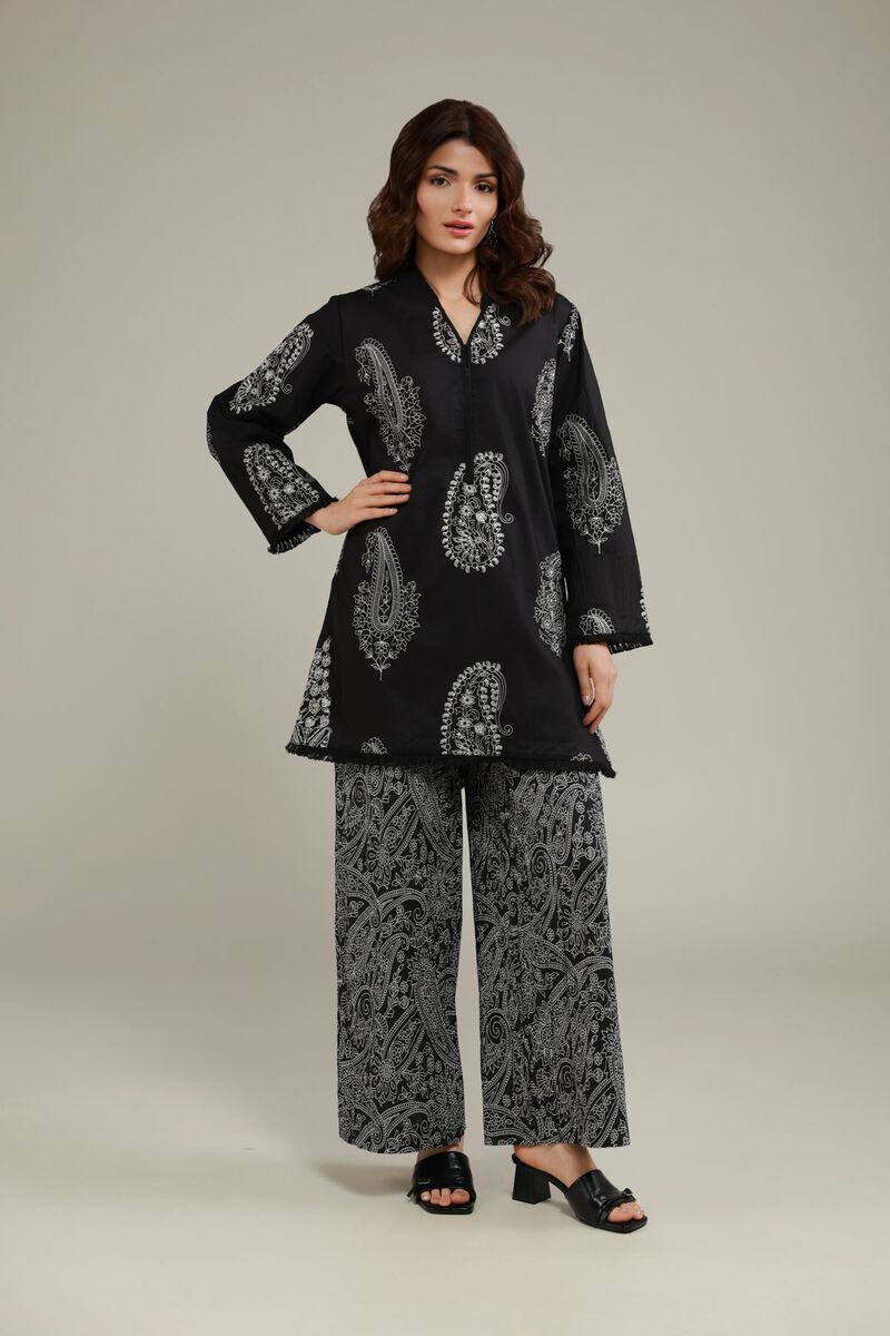 Embroidered | Cotton Crinkle | Paisley V-Neck Kurta | USD 40.00