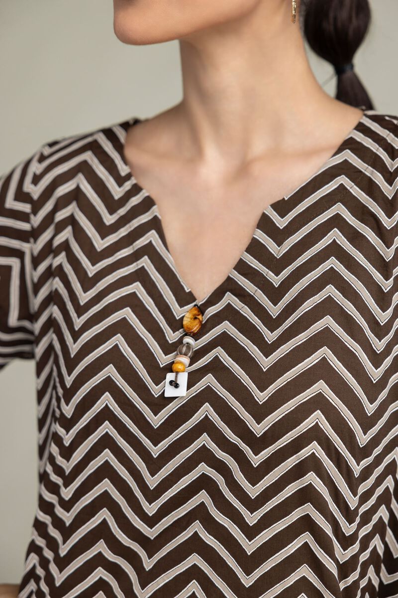 Printed | Cambric | Brown Short Kurta | USD 40.00